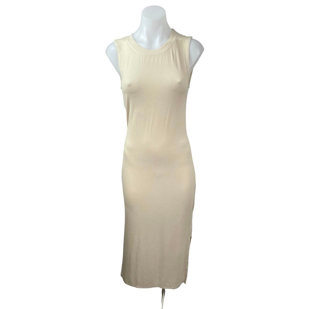 WeWoreWhat Cream Ribbed Knit Slit Sleeveless Tank Sweater Midi Dress Size M